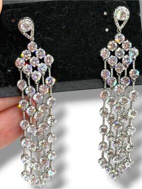 Kenneth Jay Lane Round Fringe Earrings Cascade Chandelier